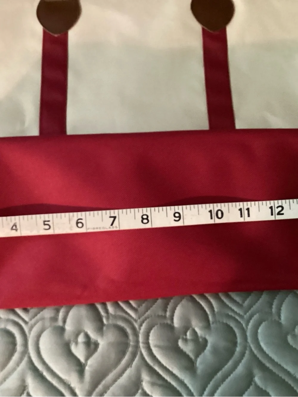 Canvas Tote Bag with red trim , Pink Accent removable heart  and Brown Handles